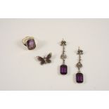 A PASTE SET BUTTERFLY BROOCH set with purple and white paste stones, 2.5cm. wide, together with a