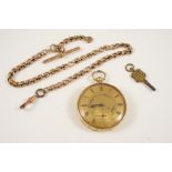 AN 18CT. GOLD OPEN FACED POCKET WATCH the gold dial with three colour gold foliate decoration and