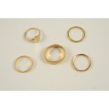 A WIDE 22CT. GOLD WEDDING BAND 8.0 grams, together with two other 22ct. gold wedding bands, 4.4