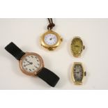 A LADY'S 18CT. GOLD AND ENAMEL WRISTWATCH the oval-shaped dial with Arabic numerals and with