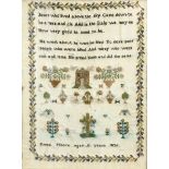 WILLIAM IV SAMPLER, by Emma Moore and dated 1836, worked on a cream linen ground with a verse