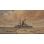 ALMA CLAUDE BURLTON CULL (1880-1931) HMS COMMONWEALTH Signed and dated 11, watercolour 23 x 42cm. ++