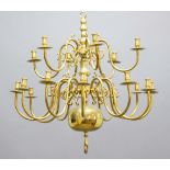 DUTCH STYLE SIXTEEN LIGHT CHANDELIER, the two tiers of branches with scrolling decoration, height
