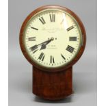 BARRUND AND LUND MAHOGANY CASED DROP DIAL WALL CLOCK, the 17 1/2" enamelled dial inscribed Barrund &