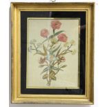 SILK PICTURE OF FLOWERS, circa 1800, including poppies and other flowers, worked in colours on a