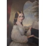 `MRS POPHAM` (Fl.c.1865?) THE SISTER ARTS: A YOUNG LADY PLAYING A PIANO Inscribed The Sister Arts/