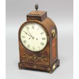 MAHOGANY AND BRASS MOUNTED BRACKET CLOCK AND BRACKET, early/mid 19th century, the 8" painted dial on