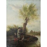 EDMUND BRISTOW (1787-1876) BOYS FISHING ON A BEND IN THE RIVER Signed and dated 1847, oil on