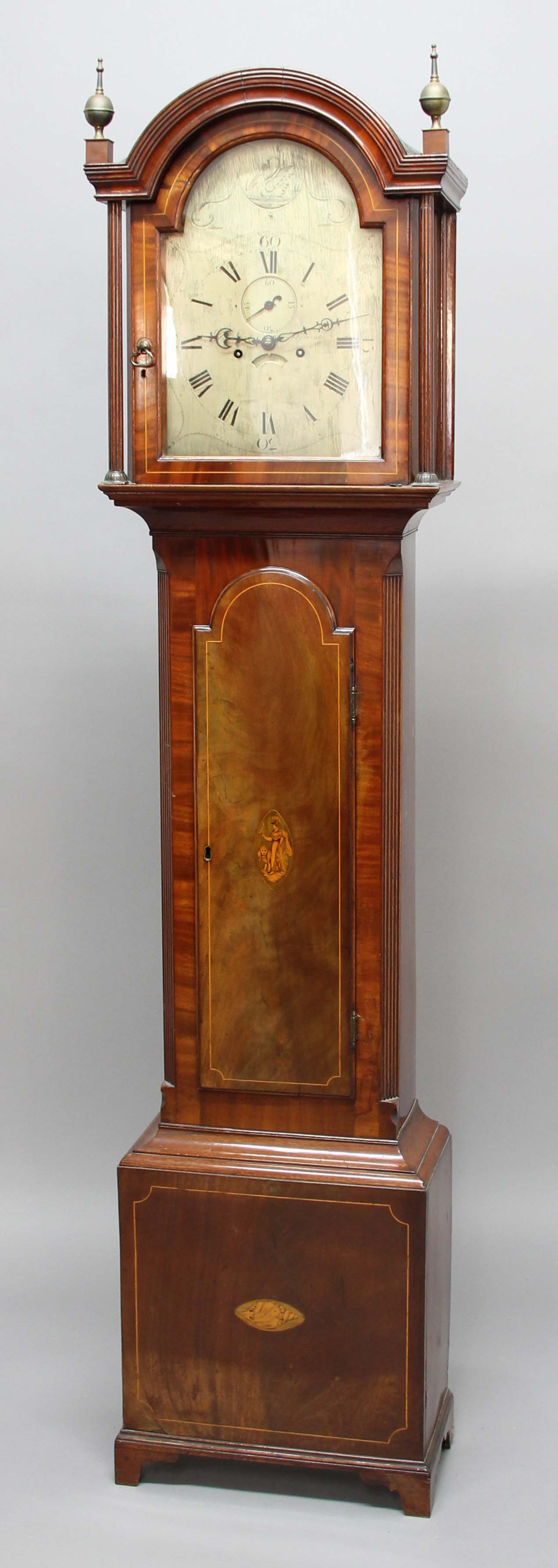 MAHOGANY LONGCASE CLOCK, the 12" silvered dial, inscribed Dunsford Plymouth, with subsidiary seconds