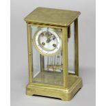 FRENCH BRASS MANTEL CLOCK, late 19th century, the 3 3/4" enamelled dial with exposed anchor