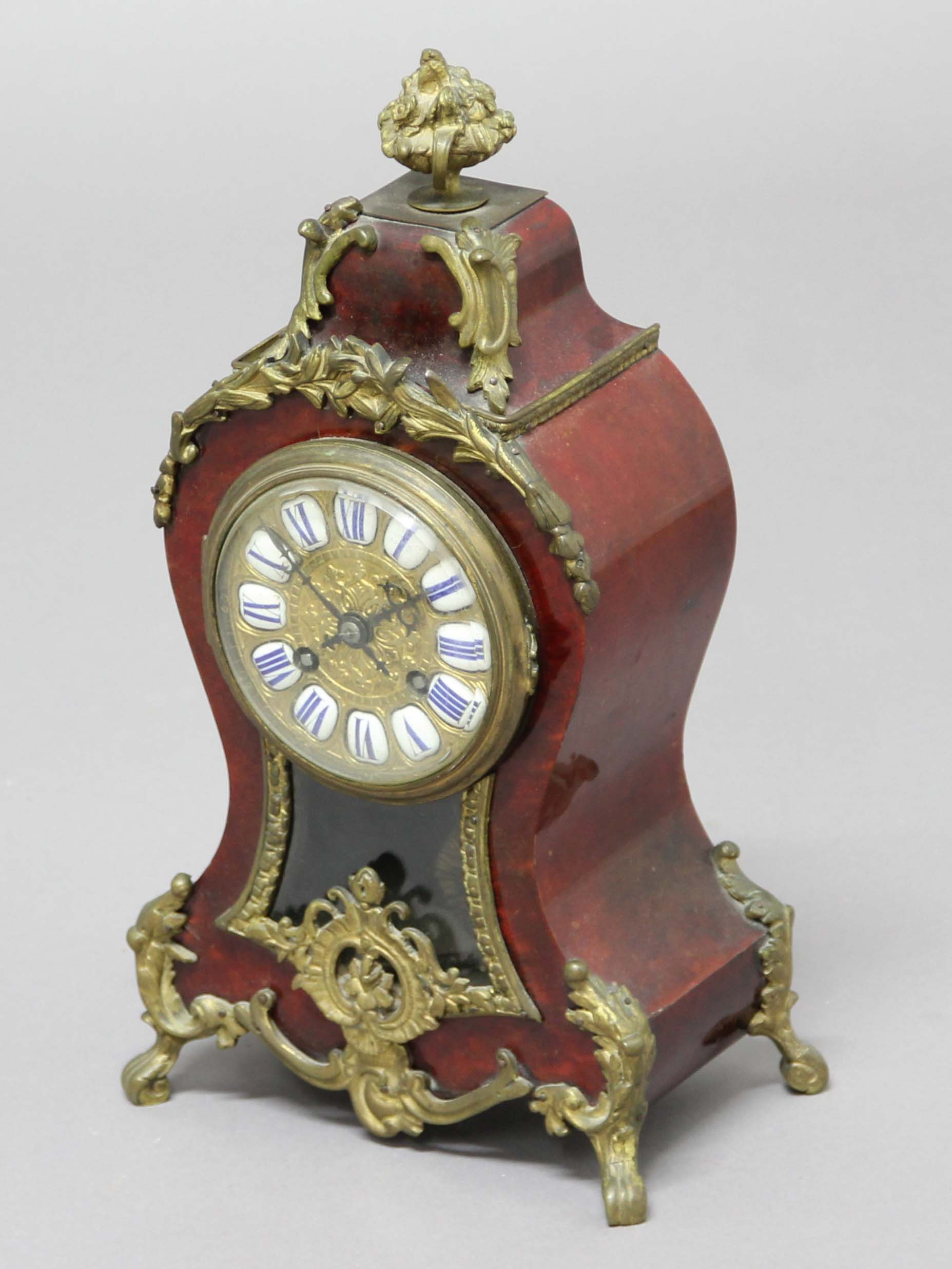 FRENCH LOUIS XV STYLE MANTEL CLOCK, late 19th century, of rococo form, the 4" dial with blue and