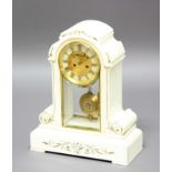 FRENCH WHITE MARBLE MANTEL REGULATOR, the dial with 5" chapter ring on an eight day movement half