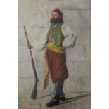 AMY G. CHAMBERLIN (Fl.1895-1897) A GREEK (?) GUARD Watercolour and bodycolour 24 x 16cm.; and