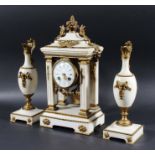 FRENCH PORTICO CLOCK GARNITURE, late 19th century, the 3 1/2" enamelled dial inscribed Ch.