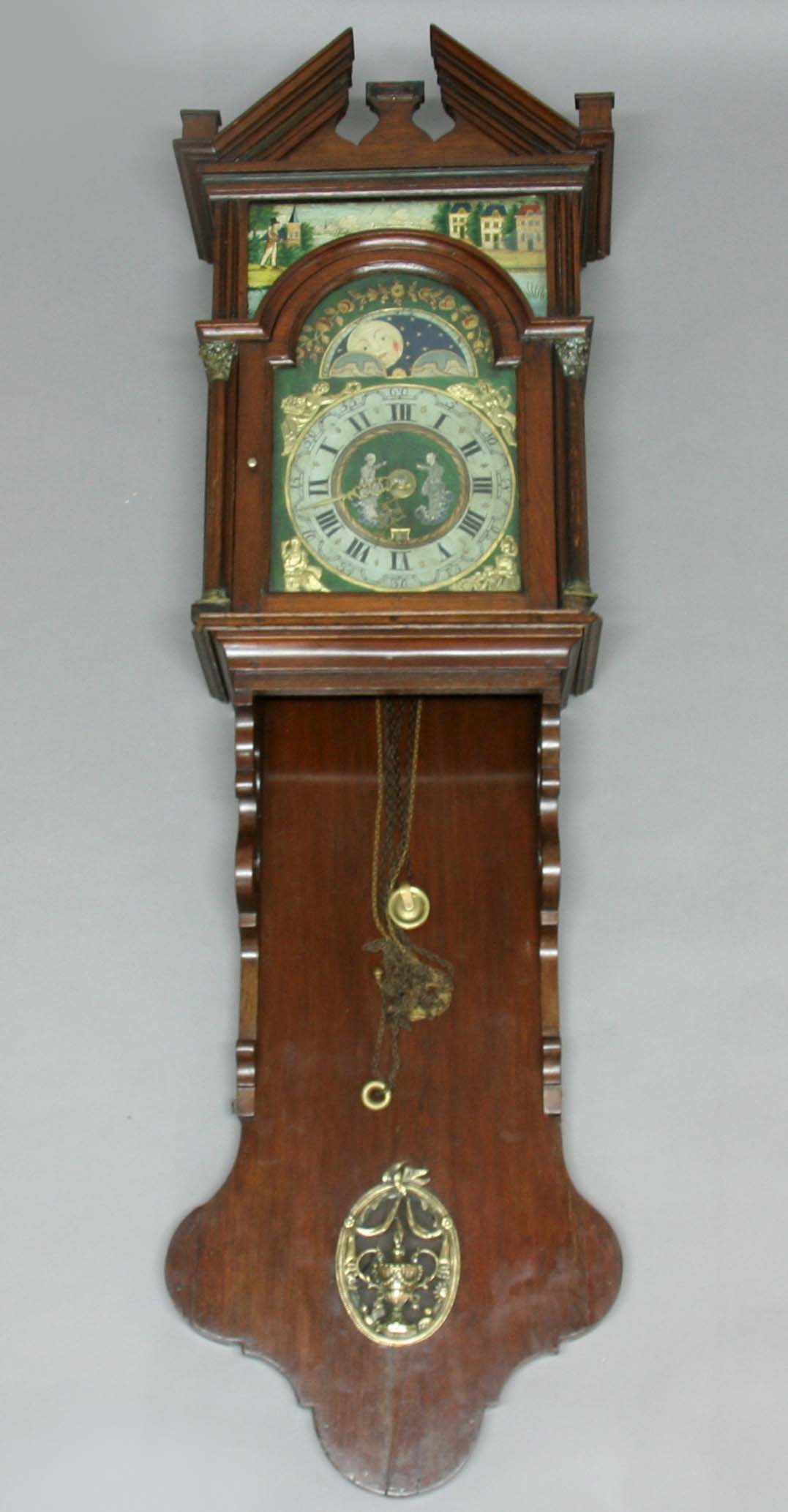 DUTCH STAARTKLOK, 19th century, the 10" painted chapter ring, alarm dial and date aperture beneath a