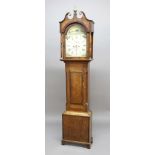 OAK LONGCASE CLOCK, the 12 1/2" painted dial with subsidiary seconds dial and date aperture,