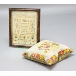 VICTORIAN SAMPLER, dated 1852, by Ann Goodyer, a rhyme beneath alphabets and surrounded by