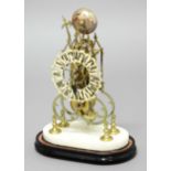 BRASS CATHEDRAL SKELETON CLOCK, the 6" gothic pierced dial on a brass single fusee movement striking