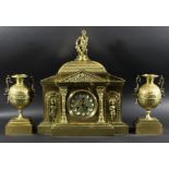 Lacquered Brass Clock Garniture in the Architectural Style