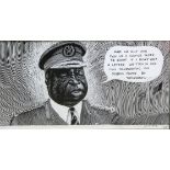 Leslie Illingworth Scraperboard Cartoon of Idi Amin