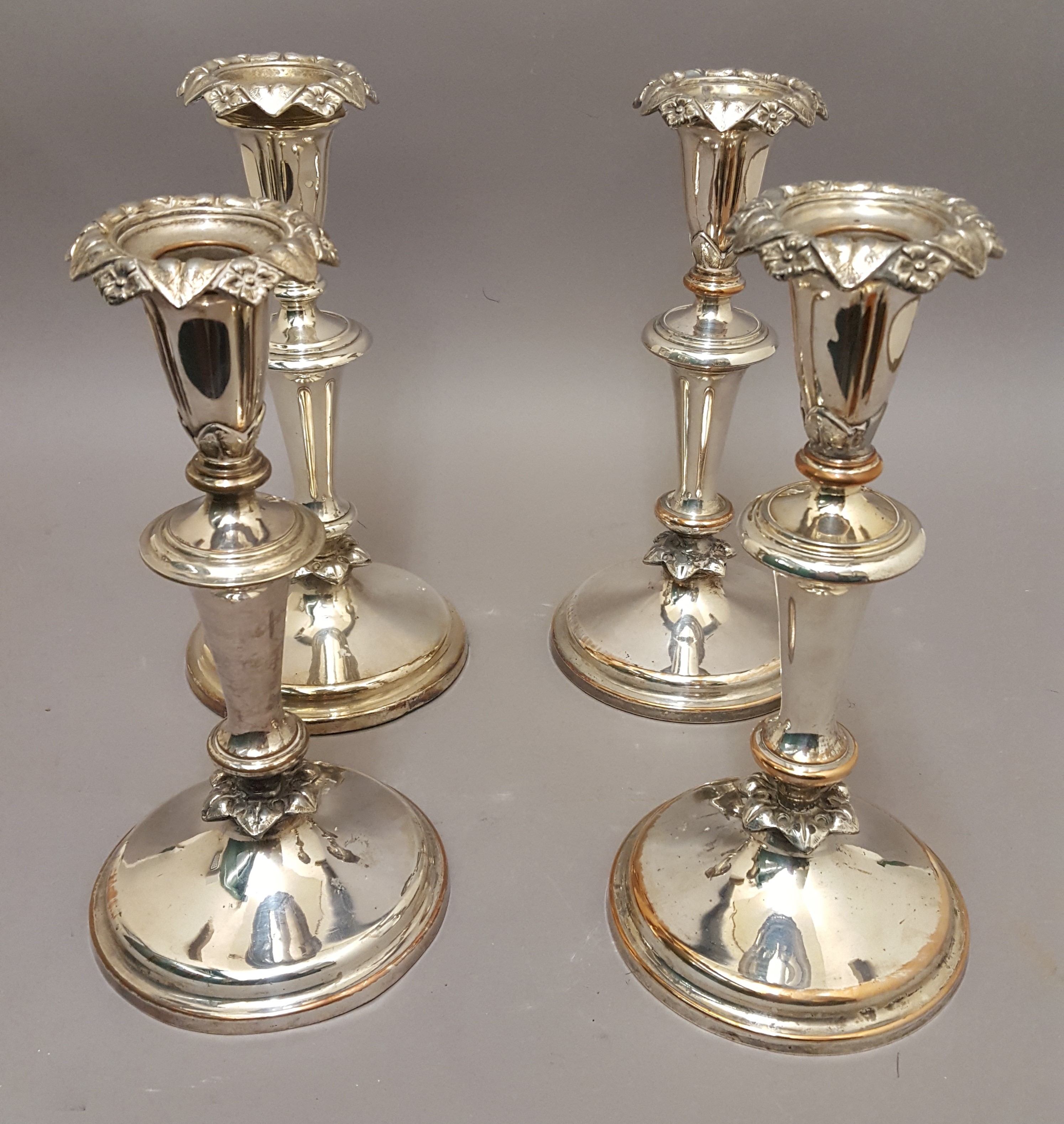 Set of Four Old Sheffield Plated Candlesticks