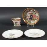 Two Royal Worcester Plates, together with a Powell and a BFB can and saucer