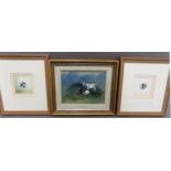 Watercolour of Cows by Brian Irving & 2 Watercolours by Patricia Spink - Insects