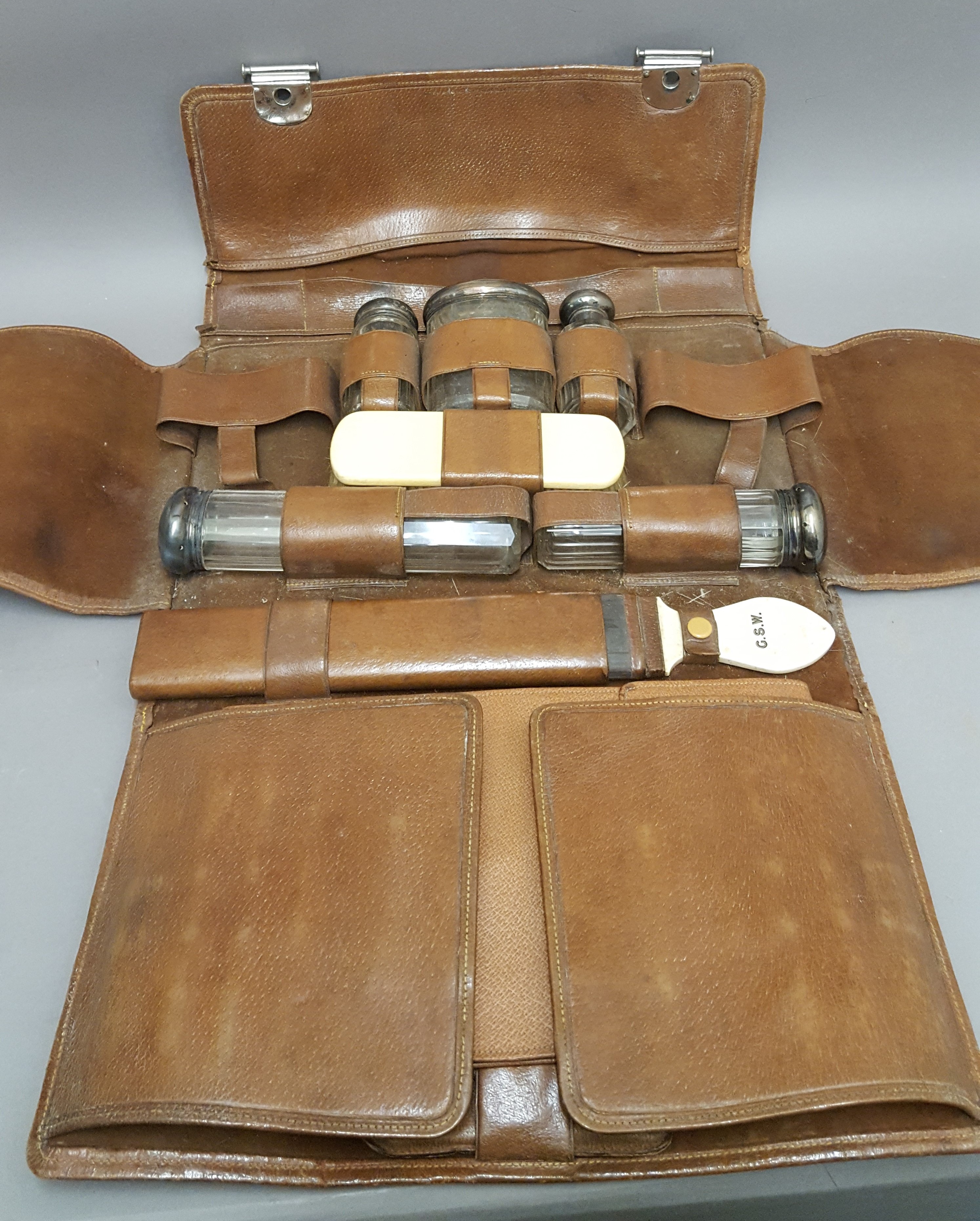 Leather Dressing Case with Silver Fittings