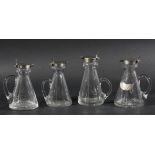 Set of Four Glass and Silver Bottles