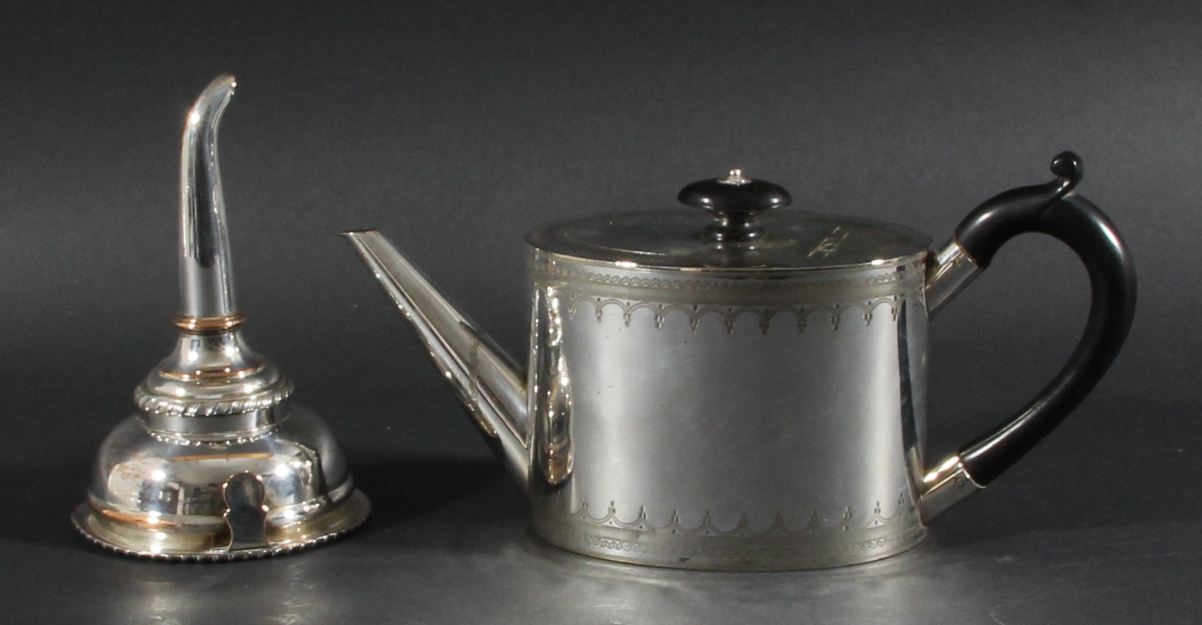 Silver Plated Wine Funnel and Teapot