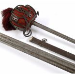 A K O S BORDERERS BROADSWORD & SCABBARD. A Victorian Kings Own Scottish Borderers Broadsword with