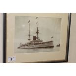 FRAMED 19thC R NAVY PRE-DREADNOUGHT SHIPS PHOTOGRAPHS. Two framed official photographs of Royal Navy