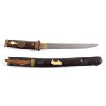 A TANTO DAGGER. A late 19thC mounted Tanto Dagger, with 8" blade having some damage to the tip.