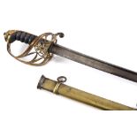 A WILLIAM 1V OFFICERS SWORD (PROSSER) A Wiiliam 1V pipeback officers sword, brass hilt and scabbard.