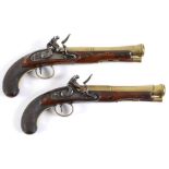 A PAIR OF FLINTLOCK PISTOLS BY S EVANS. A pair of Flintlock pistols with flared muzzle 8.1/8" long