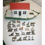 NOAH'S ARK & ANIMALS a wooden Ark with a cavity inside, with a variety of wooden animal figures,