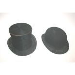 TOP HAT & BOWLER HAT a black Top Hat by James Howell & Co, Cardiff, also with a bowler hat by Lock &