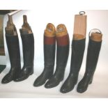 LEATHER RIDING BOOTS 3 pairs of leather riding boots each with wooden trees, one pair by Curtolo. (
