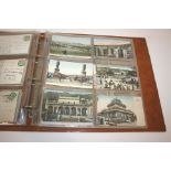 POSTCARD ALBUM with various cards including Ships (RMS Queen Elizabeth, US Lines America), GB