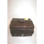 CROCODILE SKIN CASE a gladstone style crocodile skin case with a fold down flap on one side, with