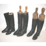 RIDING BOOTS 5 pairs of leather riding boots, two with trees. One pair of Trees marked for