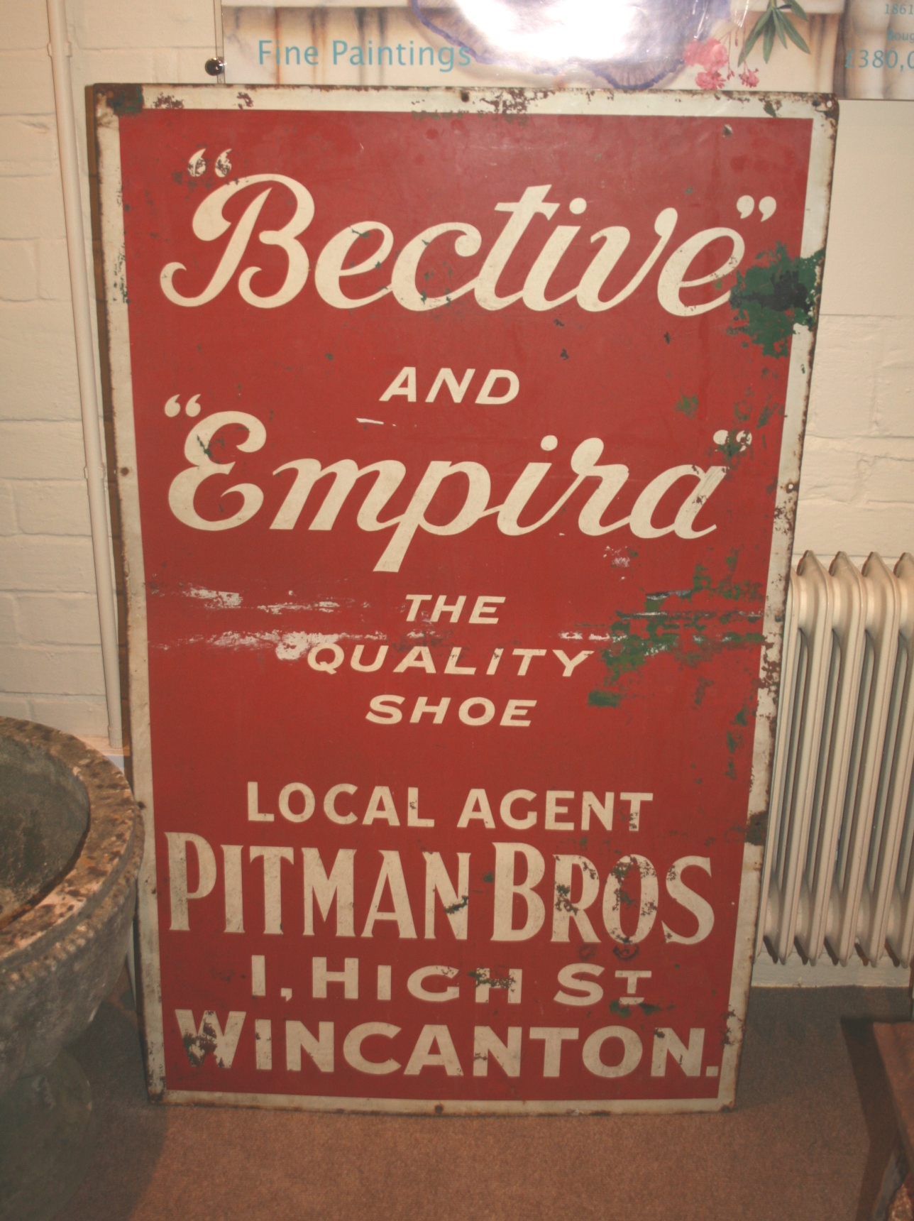 WINCANTON ENAMEL SIGN - BECTIVE SHOES a large enamel sign for Bective Shoes, The Quality Shoes,