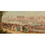 19THC ROWING WATERCOLOUR - THE BOAT RACE a mid 19thc framed watercolour of The Boat Race at Putney