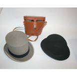 TOP HAT a grey Top Hat by Moss Bros of Covent Garden, also with a black bowler hat by Rowans, and