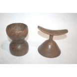 AFRICAN TRIBAL HEAD REST a wooden head rest probably Ethiopian, with a conical shaped base and