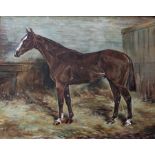 WALTER WASDELL TRICKETT THE BAY HORSE ROGATE IN A STABLE Signed, inscribed and dated 1914, oil on