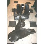 RIDING BOOTS & SADDLE two pairs of leather riding boots (size 4 and size 6), and with a leather