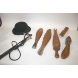 RIDING CROP & ACCESSORIES a vintage riding crop with a silver plated collar, also with some riding