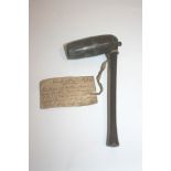 19THC AFRICAN TRIBAL PIPE an interesting wooden and pewter inlaid pipe, with an attached label