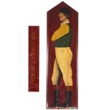 19THC PAINTED PANEL OF A JOCKEY - TOM CANNON 1871 a large wooden panel, painted with a portrait of a